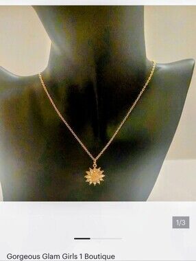 Necklace 17 In., adjustable , gold tone, W/rhinestones Sun Pendant, NIB